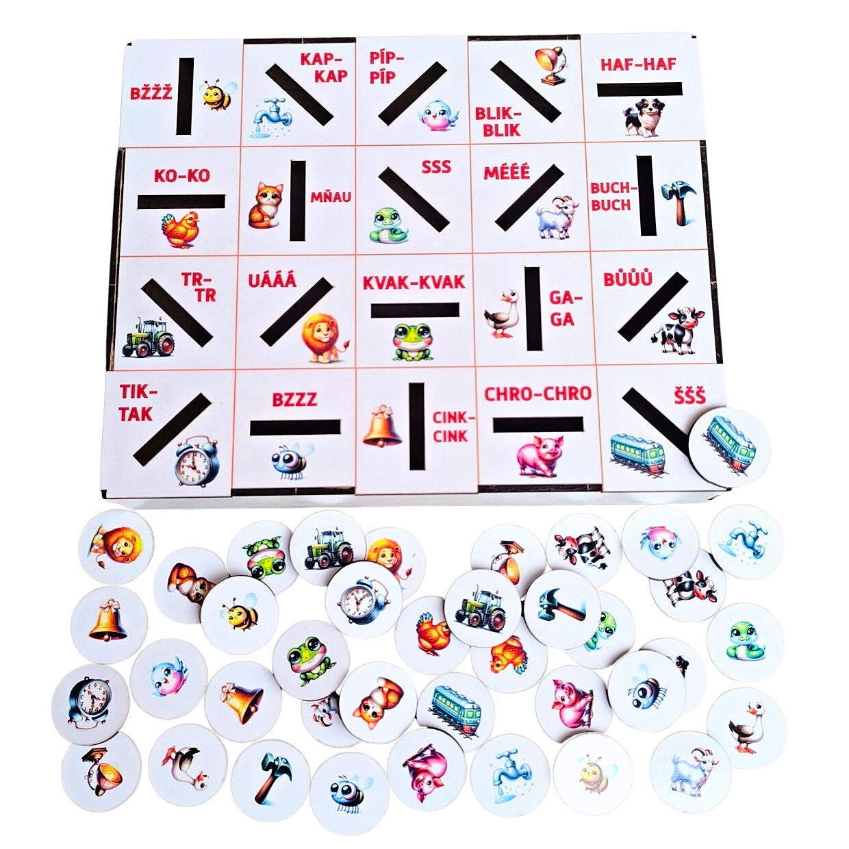 Logopedický vhazovací krabička box citoslovce zvuky